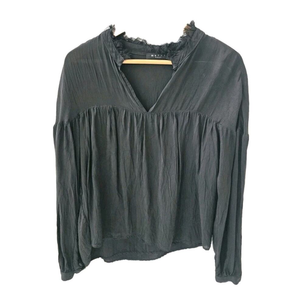 Maven West Women's Medium Blouse Black 100% Cupro Sheer Soft Romantic Dark Goth